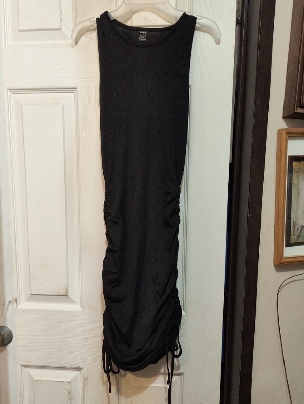 Brand New Ruched Side Midi Black Bodycon Dress M